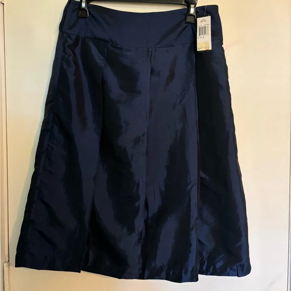Grace Elements Womens Navy Tafetta Pleated Midi Skirt Sz 6 Side Zip‎ Y2K - Picture 1 of 9